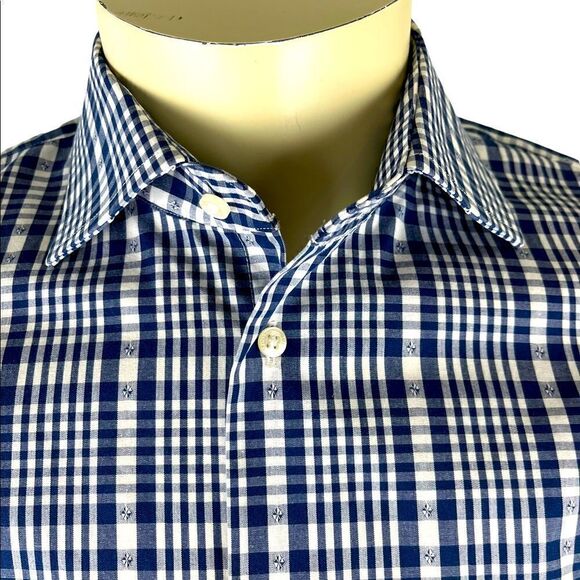 NWOT 1901 Nordstrom L/S Casual Button Down Trim Fit Navy/White Plaid Sz 16/34-35 - Picture 6 of 9